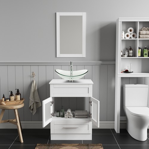 24 in Bathroom Vanity Single Cabinet with Vessel Sink Mirror Combo Faucet Drain - Bild 46 von 55