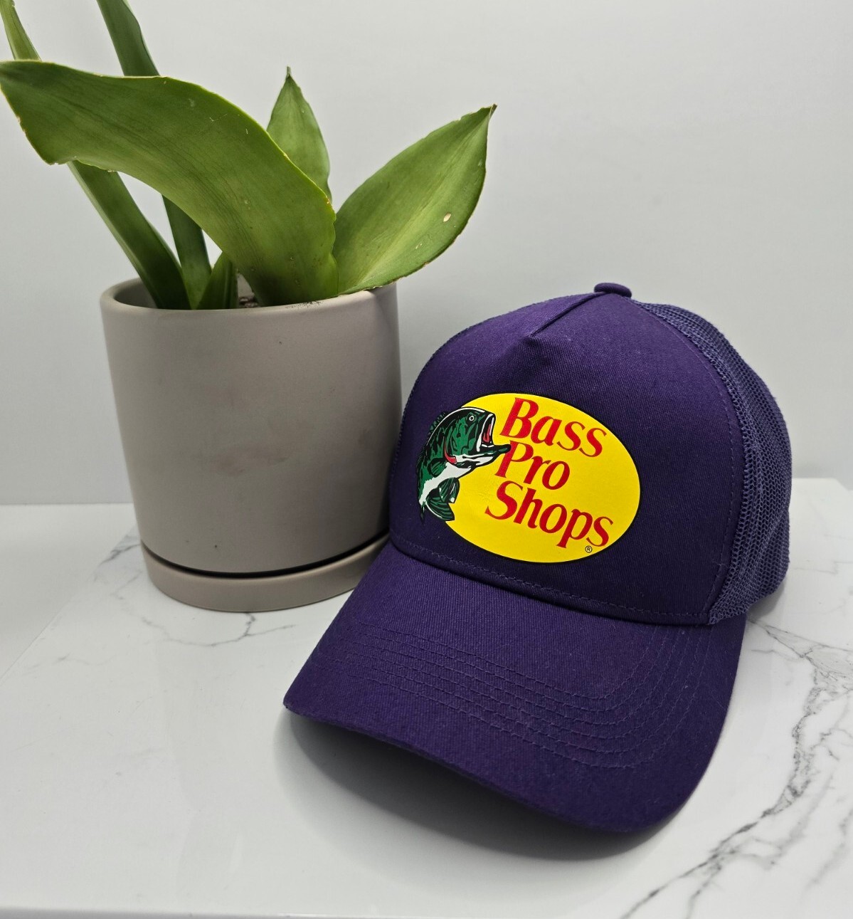 Bass Pro Shops Purple Logo Gorpcore Snapback Trucker Hat Unisex Sporty Style