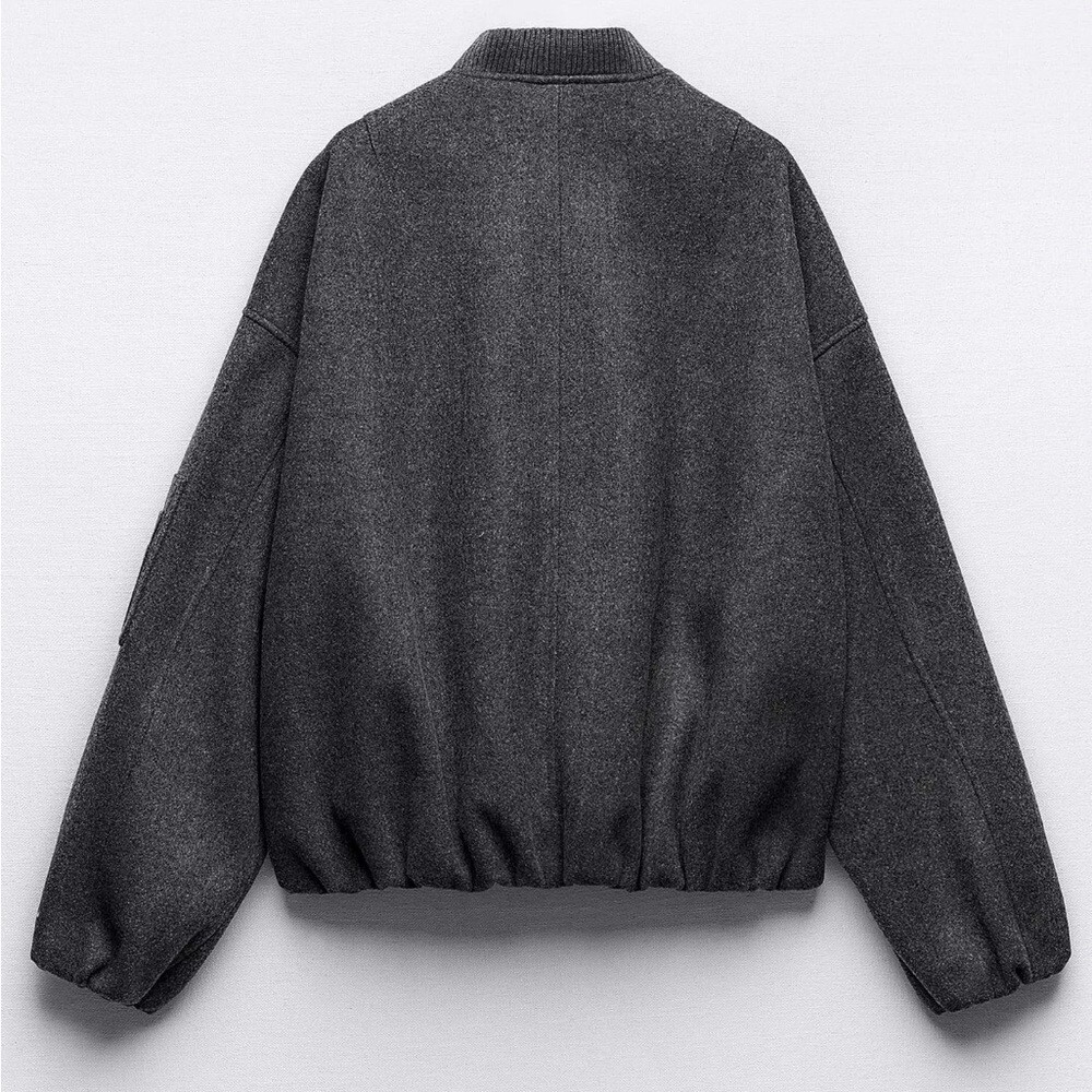 NEW ZARA Grey Wool Oversized Bubble Hem Bomber Jacket Size XS ( Fits L!) ISO image 3