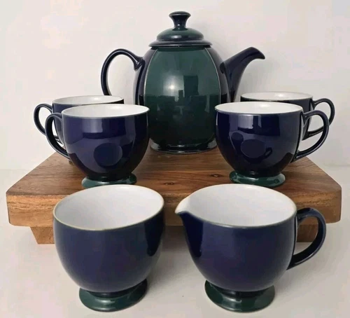Denby Regatta Teapot w/ Lid, Cream Jug, Open Sugar Bowl, & Teacups (4)  England