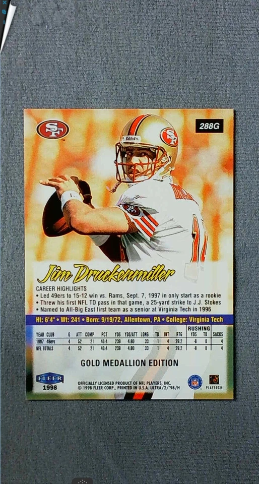 1998 Fleer Ultra Gold Medallion #288G Jim Druckenmiller 49'ers - Image 2 of 2