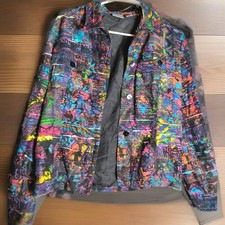  90s Linen Silk Retro Festival Patchwork Psychedelic Watercolor Lite Wt. Jacket