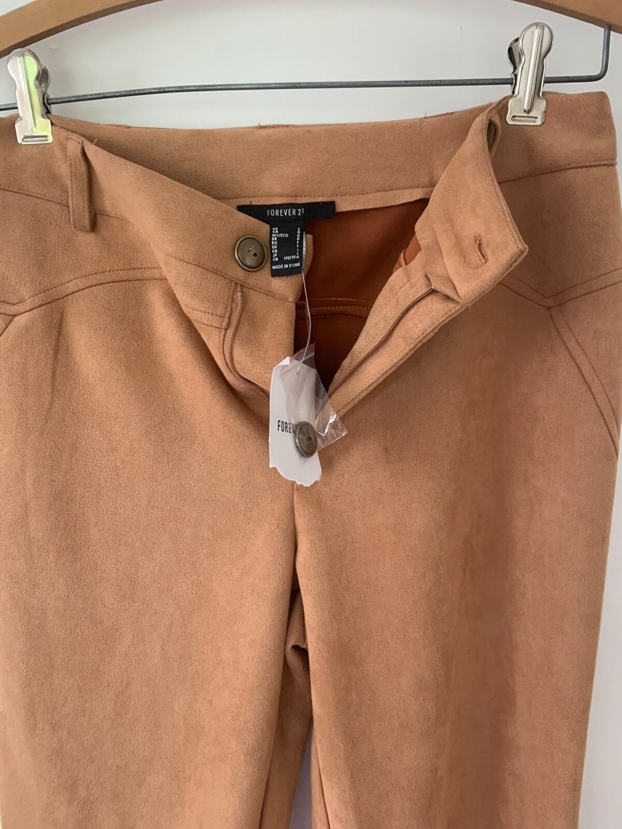 FOREVER 21 Pants L FAUX SUEDE FRINGE Flare Tan Western Stretch High Rise NWT