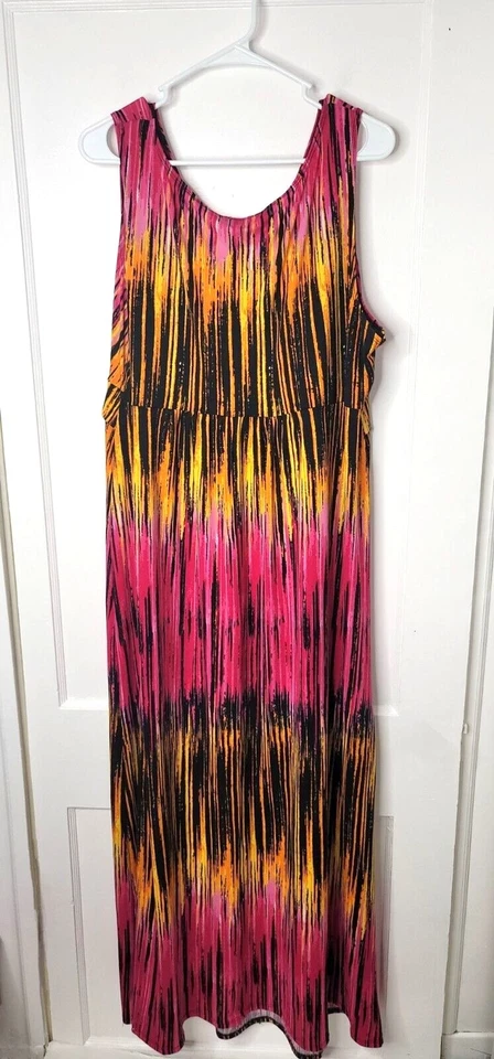 Maxi Vestido Mujer Notations Talla 2X Rosa Negro Amarillo Naranja Sin Mangas Elástico Foto 2 de 4