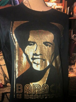 OBAMA IS BEAUTIFUL {Unbranded} Cool Black Ink+Gold Blouse Size S