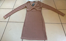 Boohoo Womens Mini Dress Brown Slinky V Cutout Long Sleeves Size 8 New tags