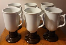 Set of 6 Vintage Hall Pottery Irish Coffee Footed Mugs-1273, USA 6" Tall Barware
