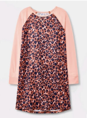 Cat & Jack Pajama Sleepshirt Girls XS 4/5 Leopard Print Long Sleeve New