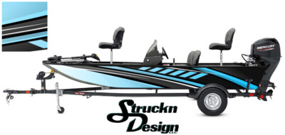 Boat Wrap Kit Cyan Blue Abstract Graphic Modern Fishing Bass Fish Vinyl Decal  