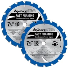 Wood Cutting 18-Tooth Circular Saw Blade 7-1/4" Dia, Steel with Carbide, 2-Pack