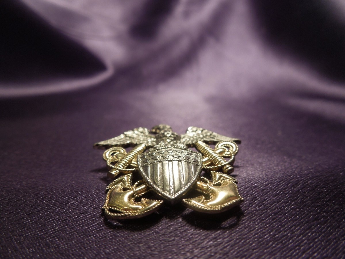 Sterling Silver US Navy Eagle Double Anchor Shield Pin | eBay