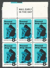 US. 1438. 8c. Prevent Drug Abuse Issue. "Mail Early..." Block of 6. MNH. 1971