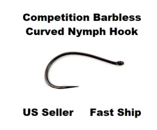 12 Competition Barbless Curved Euro Nymph Hooks #10 #12 #14 Caddis Emerger Worm