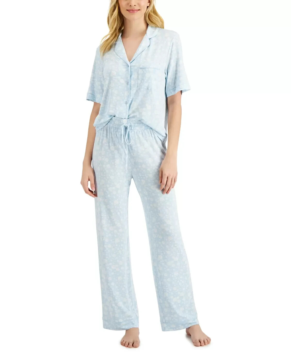 Jenni Cropped Notch-Collar Pajama Set Blue S