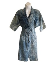 Vintage Champagne West Acid Wash Denim Dress Shoulder Pads 80s Grunge USA 9/10