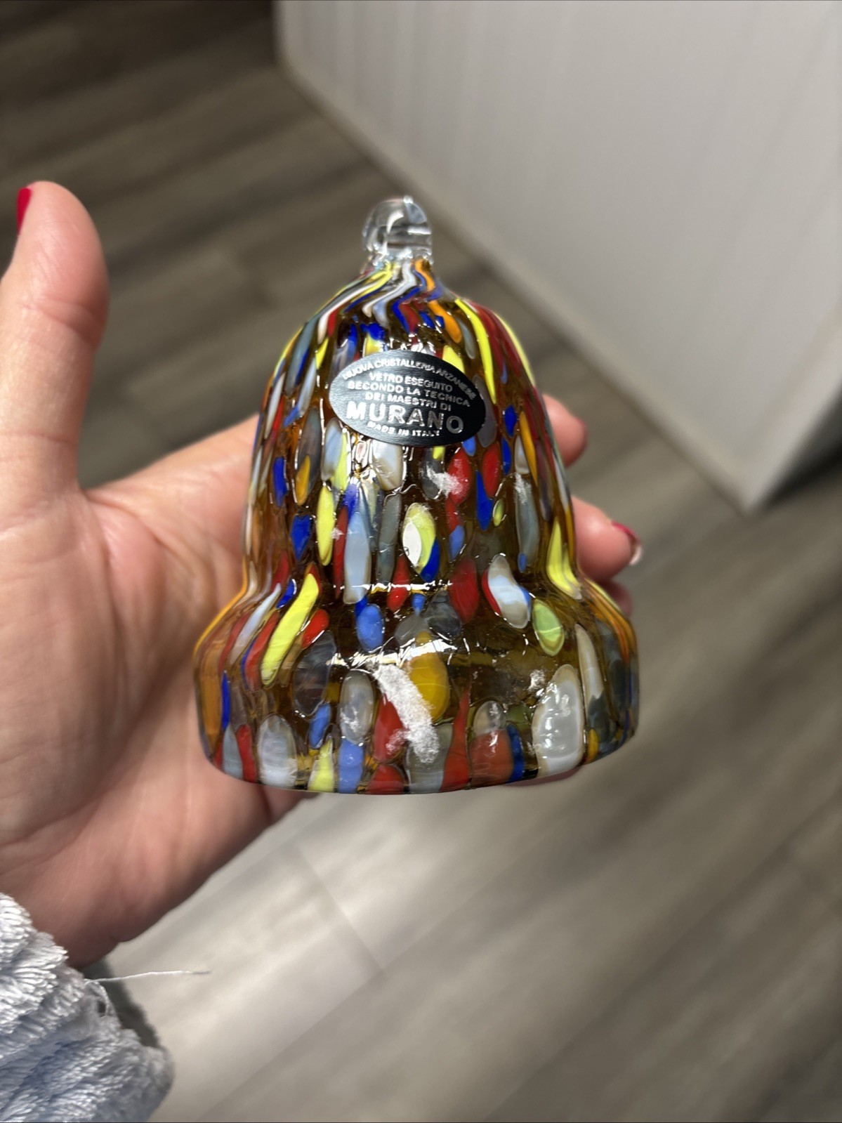 Murano  Art Glass Christmas Tree Ornament Bell  4