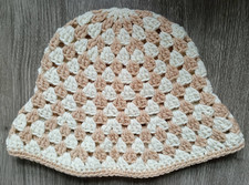 Crochet Handmade Bucket/Sun Hat 100 Acrylic Colors Taupe/Off White