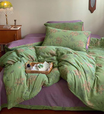 Green Duvet Cover Set Full,Lily Flower Jacquard Duvet Cover with 2 Pillowcases