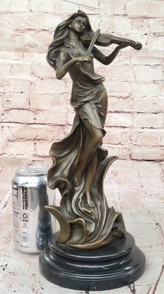 Signed Classic Artwork Female Violin Player Art Deco Bronze Sculpture Statue Art - Image 2 of 4