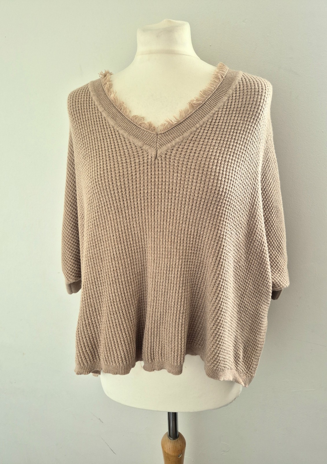 NOTSHY Cashmere Blend Jumper Beige Soft Knit Frayed Neck French Luxury Boho S
