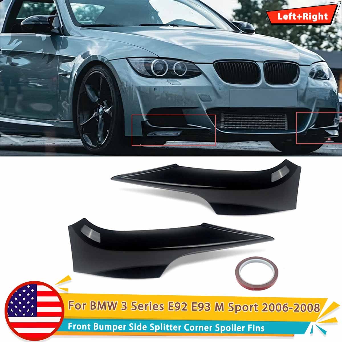 For BMW E92 E93 Pre-LCI M Sport 2006-2009 MP Front Side Splitter Corner Black