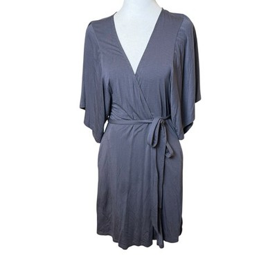Barefoot Dreams Malibu Collection Sand-Washed Jersey Knit Midi Robe Small Gray