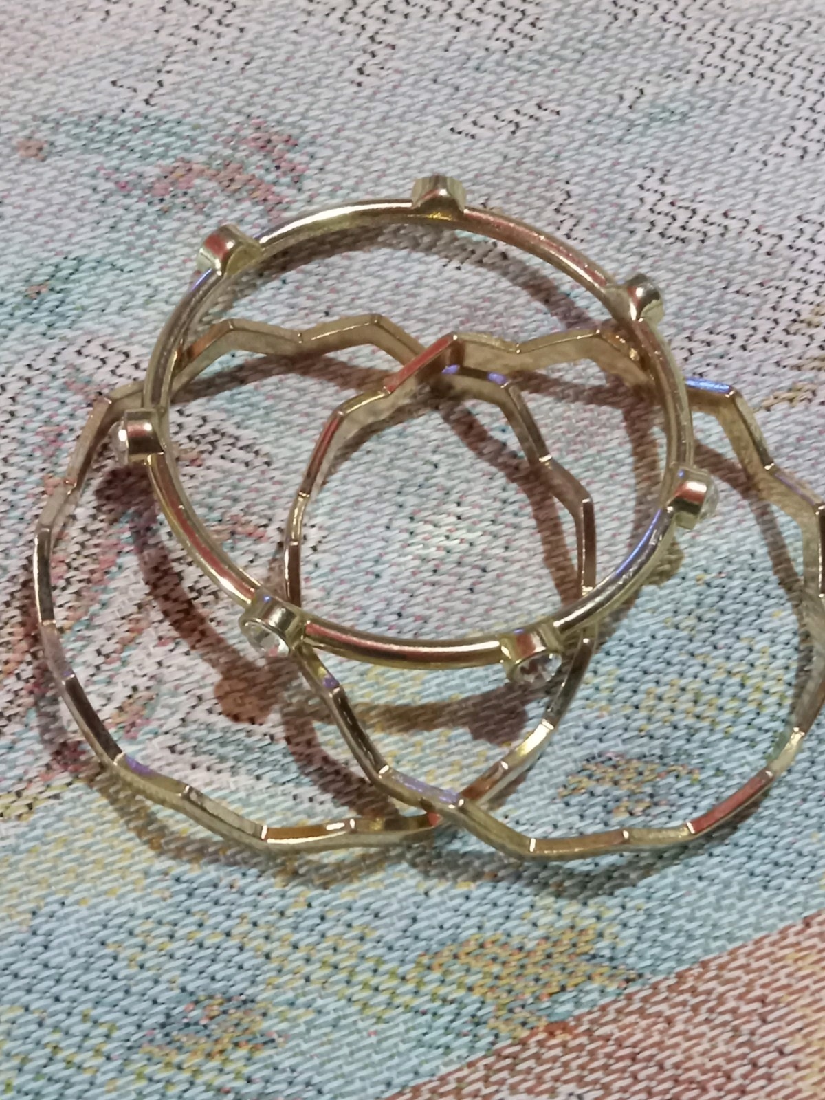 Bangle Bracelet Set, Classic Zig Zag Pattern, Gold Tone,  Set Of 3, Estate-image