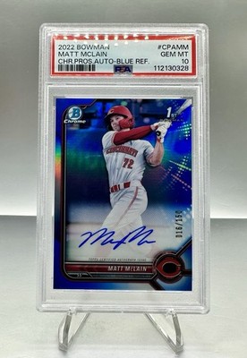 2022 Bowman Chrome - Matt McLain 1st Blue Refractor Auto /150 #CPA-MM PSA 10