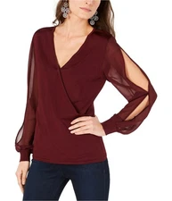 I.N.C Womens Illusion Surplice Pullover Blouse