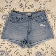 Abercrombie  Fitch High Rise Short Women 28/6 Blue Excellent Distressed Denim