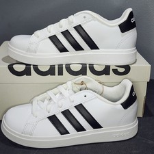 New Unisex Kids Size 1 Adidas Grand Court 2.0 K Shoe GW6511 Color White/Black
