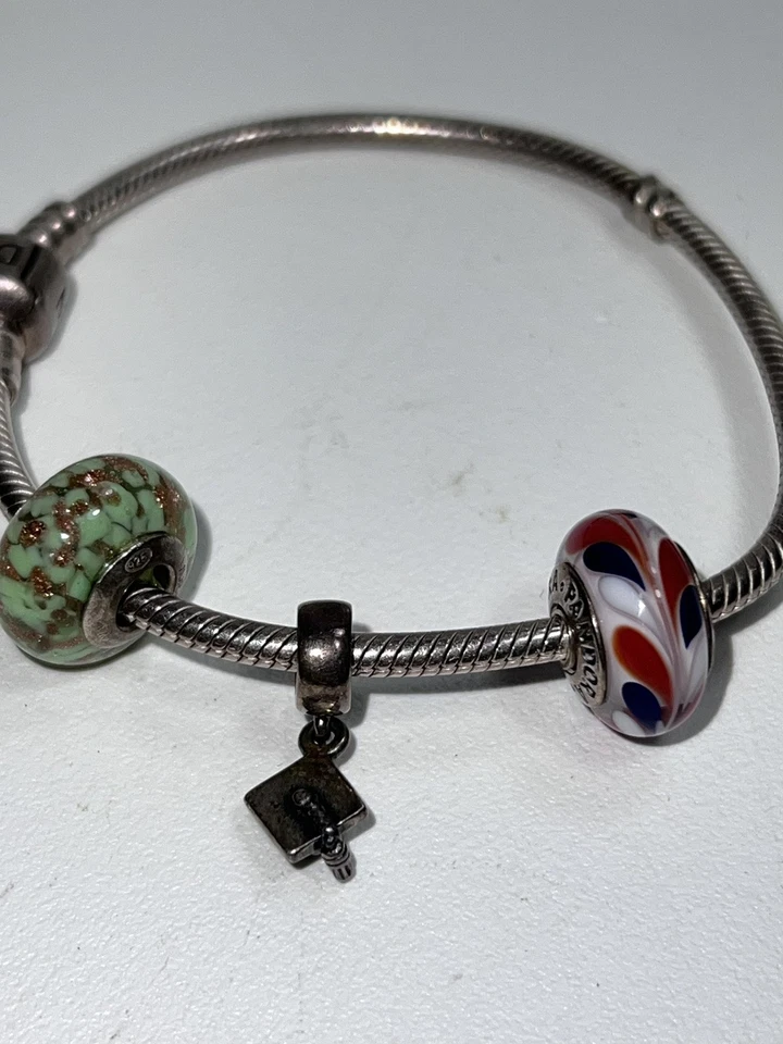 Authentic Pandora Ale Sterling Silver Snake Bracelet w/ Italy Murano Glass Charm - Image 3 of 4