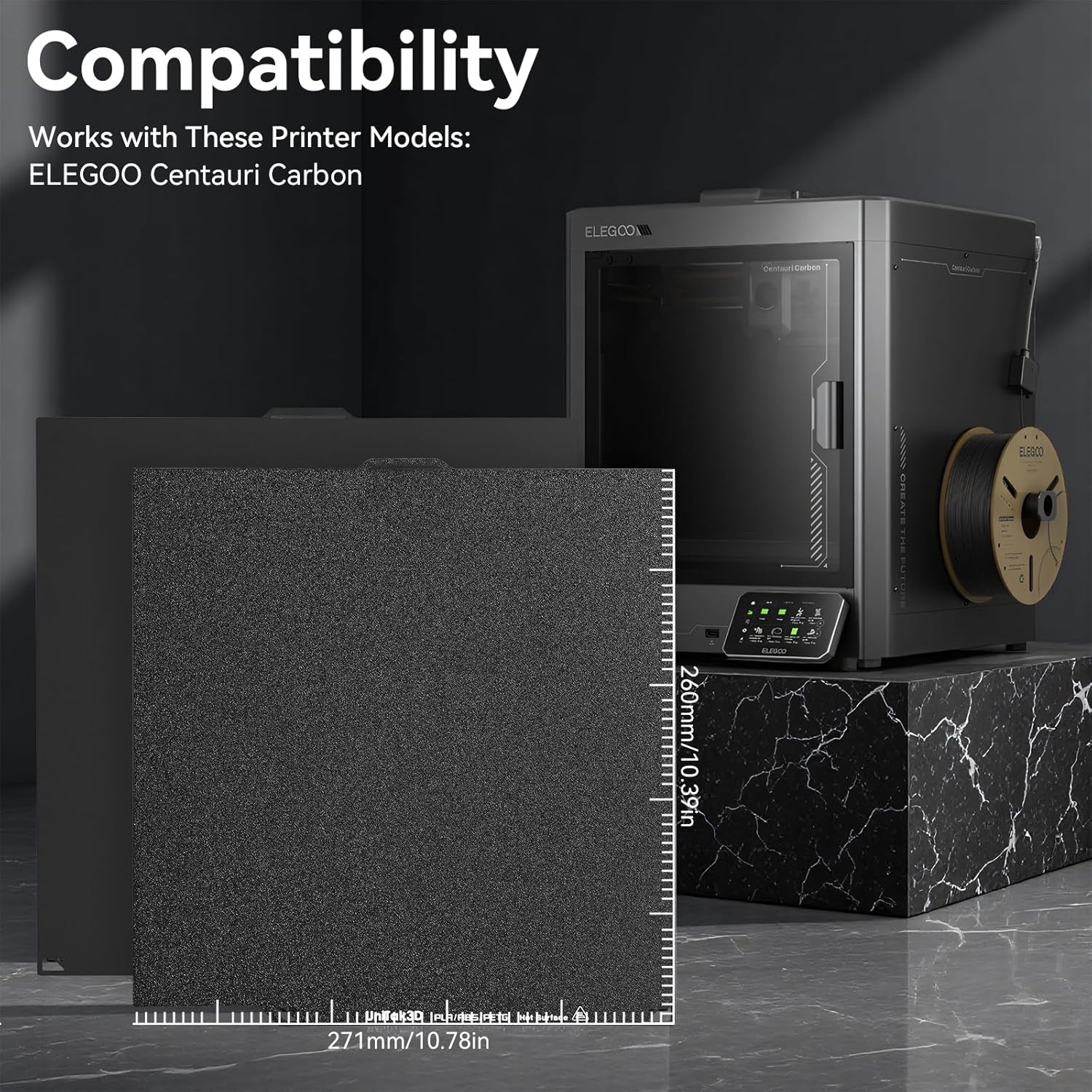 260x271MM PEI Build Plate for 264*276mm, Double Sided (Smooth+Textured) 