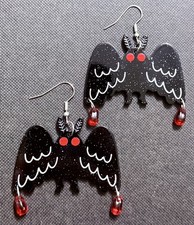 XL Mothman Cryptid Blood Drip Schwarz Glitzer Acryl Ohrringe Goth Horror Alt Emo