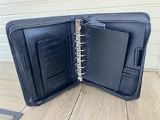 FRANKLIN COVEY Zip Binder Vintage -Classic -USA Black Full Grain Nappa Leather