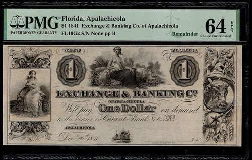 $1 1841 Exchange & Banking Co. of Apalachicola Florida Remainder PMG 64 EPQ BDZ - Picture 4 of 4