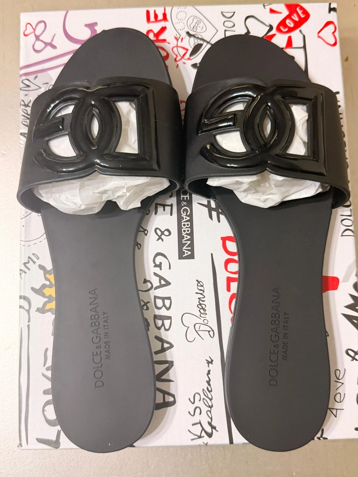 Dolce&Gabbana Black Logo Slide Sandal Women Casual Summer Slip. Size 7