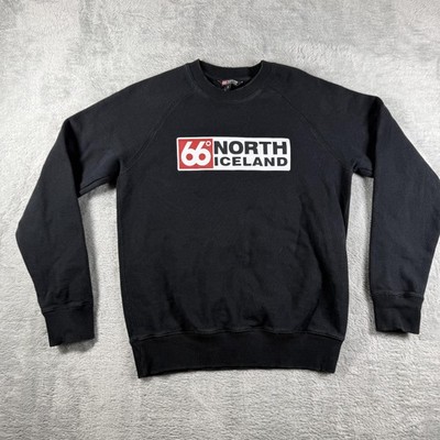 66 North Sweater Mens Small Black Logo Crewneck Iceland Cotton Fleece Pullover