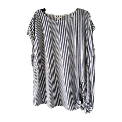 max studio stretch top striped white/blue sleeveless lightweight size 2X