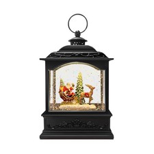 Musical Christmas Snow Globe Lantern with Santa Sleigh  Reindeer, Swirling G...