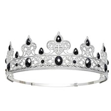 King Crown for Men, Prince Diadem, Royal Medieval Cosplay Silver Black