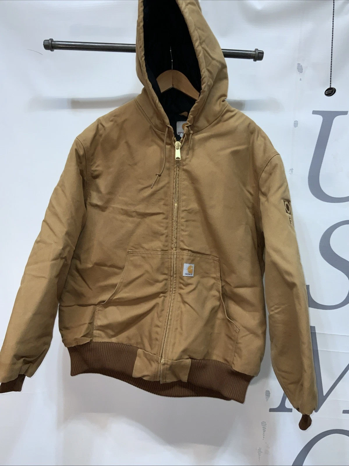 Mens Carhartt Brown Canvas Hooded Insulated Jacket Size X-Large