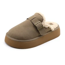 Lurnyet Cozy Sherpa Lined Suede Clog with Buckle 2 Inch Platform sole