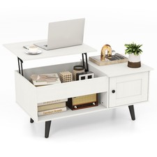 COSTWAY Lift Top Coffee Table Pull up Coffee Table with Storage-White