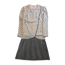 Vintage White & Navy Polka Dot/Striped Demarco Maxi Dress