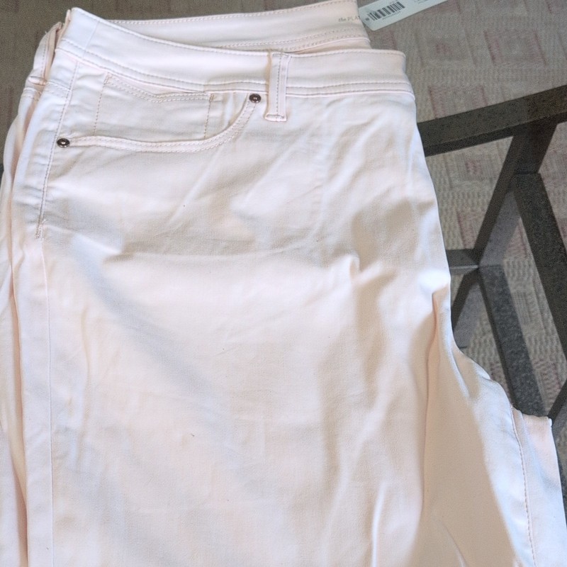 #2 - Chico's Platinum Cropped Pink Denim Pants Slim Strt Stretch Pockets Sz 2.5