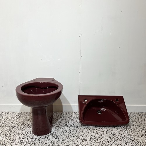 Burgunder Retro WC & Waschbecken Set