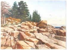 BUCKS COUNTY Pennsylvania PAFA Artist MAINE COAST W/C Painting ~ RONALD E. HOWER