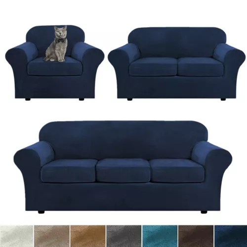 Samt Stretch Elastisch Sofabezug Wohn Couch Schonbezüge Schoner 1/2/3 Sitzer - Bild 6 von 112