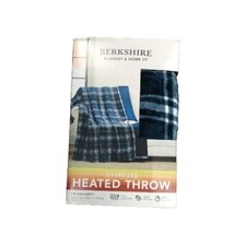 Berkshire Oversized Heated Throw with Auto Shut Off, 60"x70", Plaid Navy